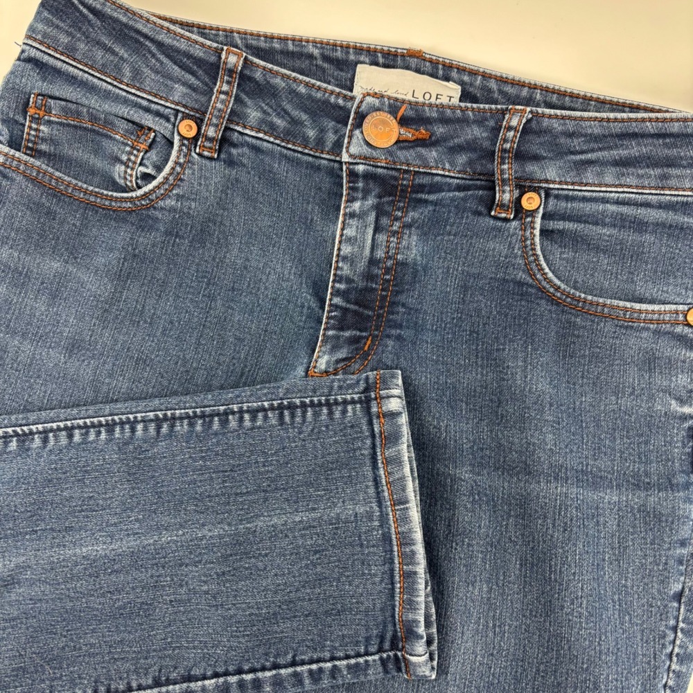 LOFT Curvy Skinny Jeans Womens 27/4P Blue Good Distressed Medium Wash Petite